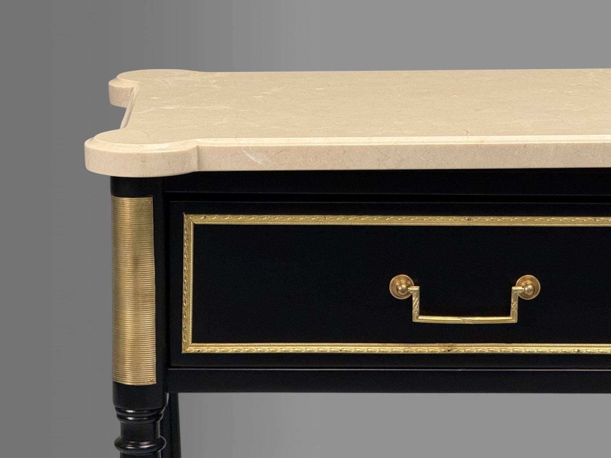 Maison Jansen attr, Hollywood Regency, Satin Black Mahogany, Large Console Table