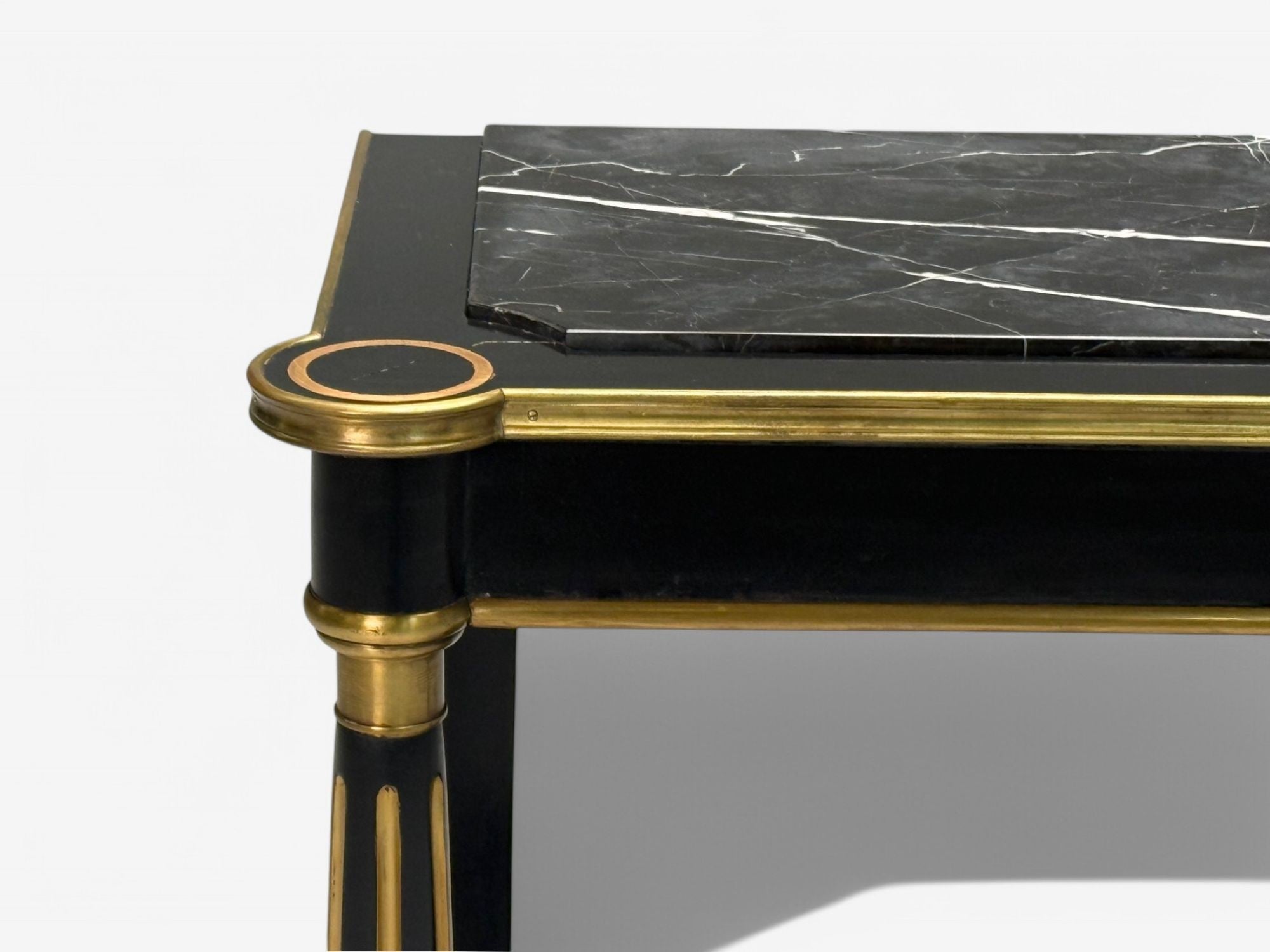 Hollywood Regency Style, Black Lacquer, Marble, Console Table, USA, 1960s
