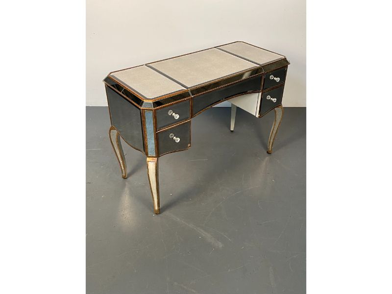 Hollywood Regency Style Mirrored Vanity or Desk, Giltwood Accent