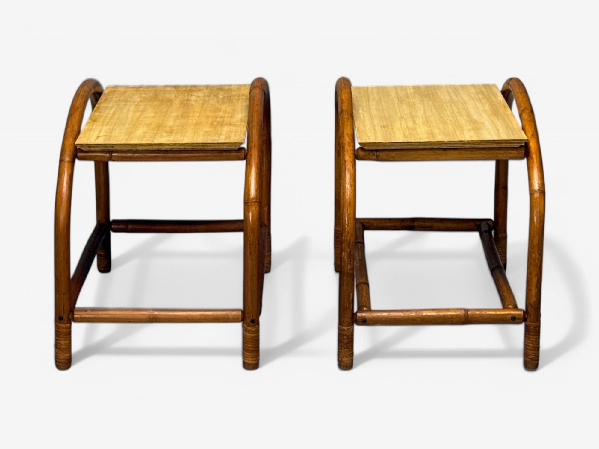American Mid-Century Modern, Bamboo, Rattan, Cane, End Tables, USA, 1950s