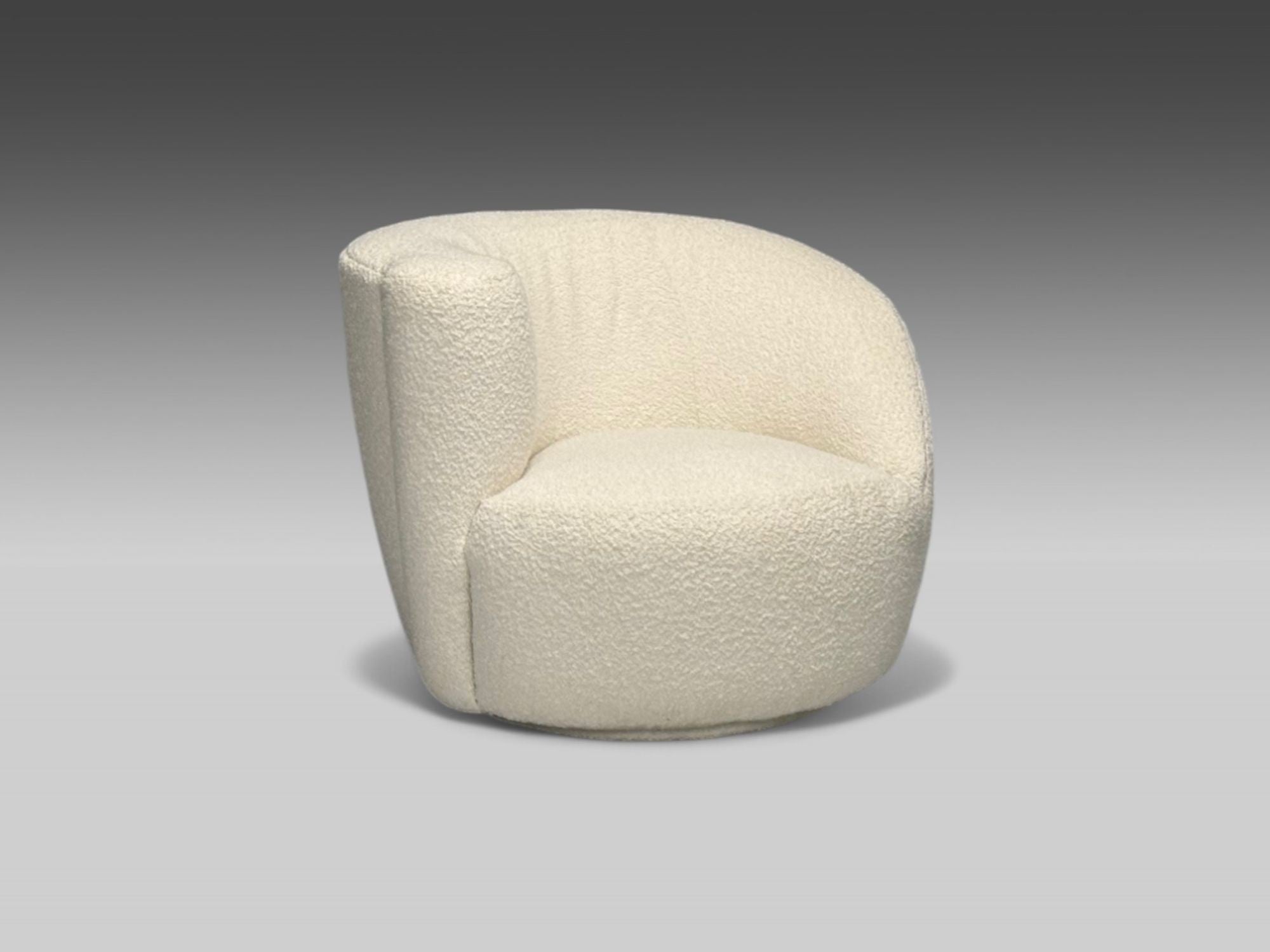 American Mid-Century Modern, White Bouclé, Nautilus Swivel Chairs, USA, 1970s
