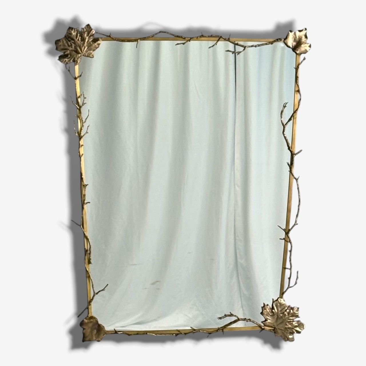 Modern Trapezoidal Bronze Wall Mirrors, Branch and Leaf Motif, France, 21st C.