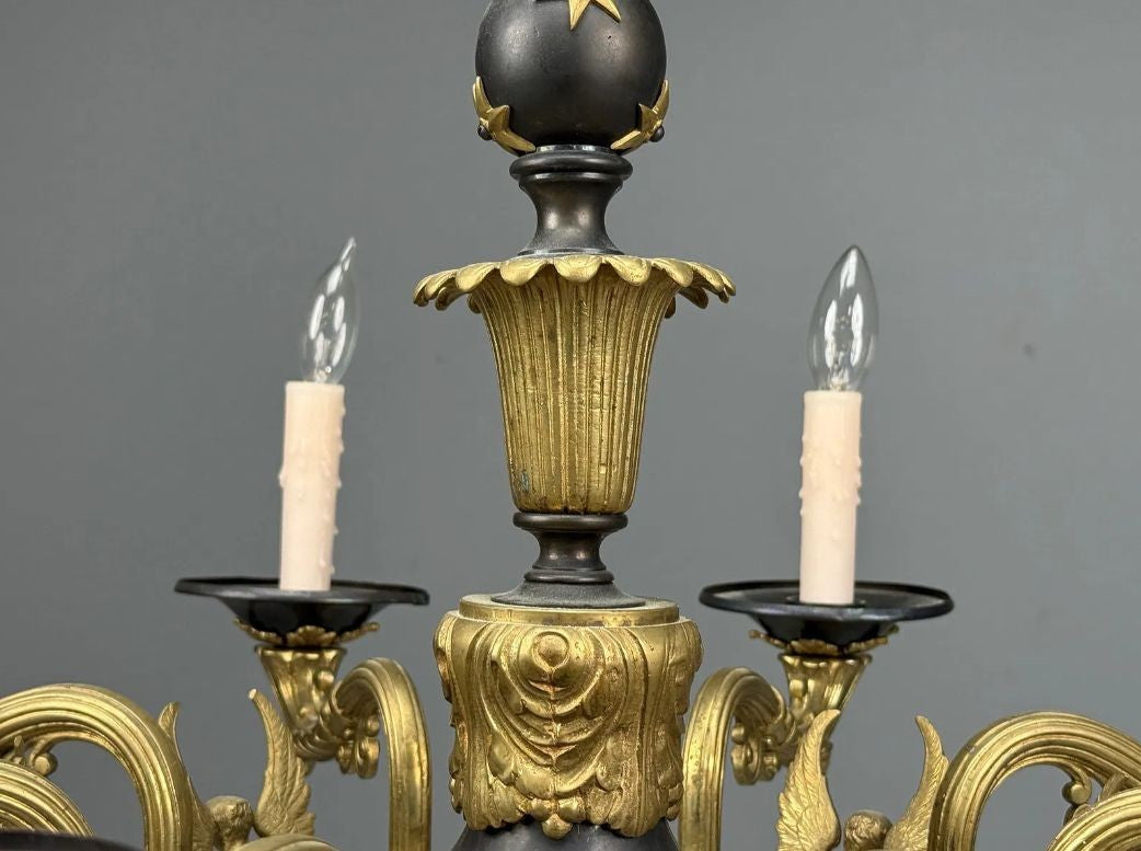 Federal Style, Chandelier, Bronze, Ebony, Europe, 1960s
