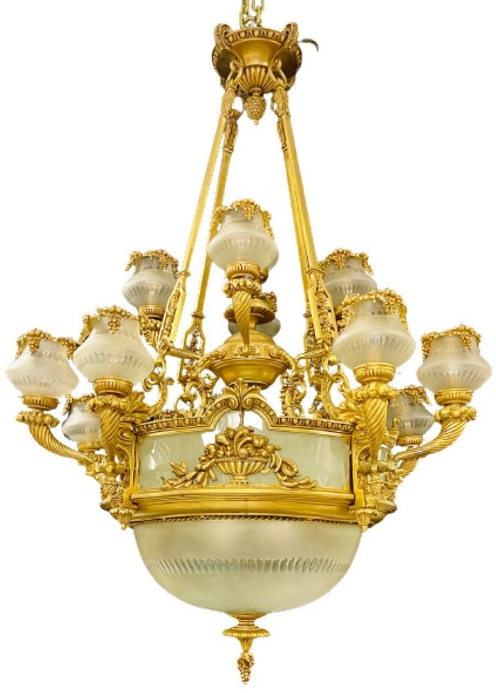Pair of Louis XVI Style Bronze Chandeliers