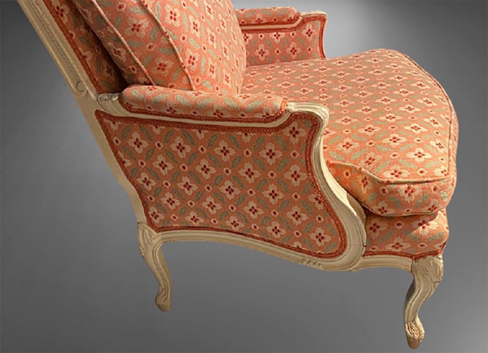 Pair of Louis XVI Painted Bergère or Lounge Chairs, Scalamandre Upholstery