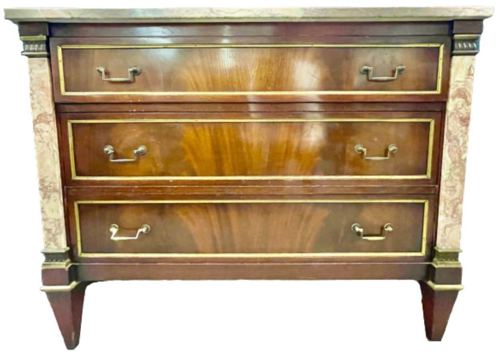 Marble Top Bronze-Mounted Maison Jansen Style Marble Column Front Commode