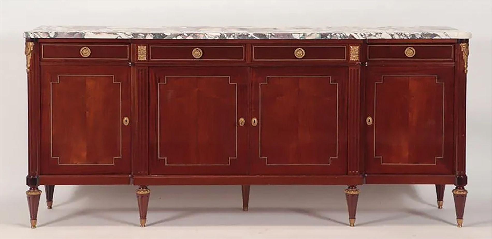Maison Jansen Louis XVI Style Sideboard, Cabinet, Credenza, Bronze, Marble Top