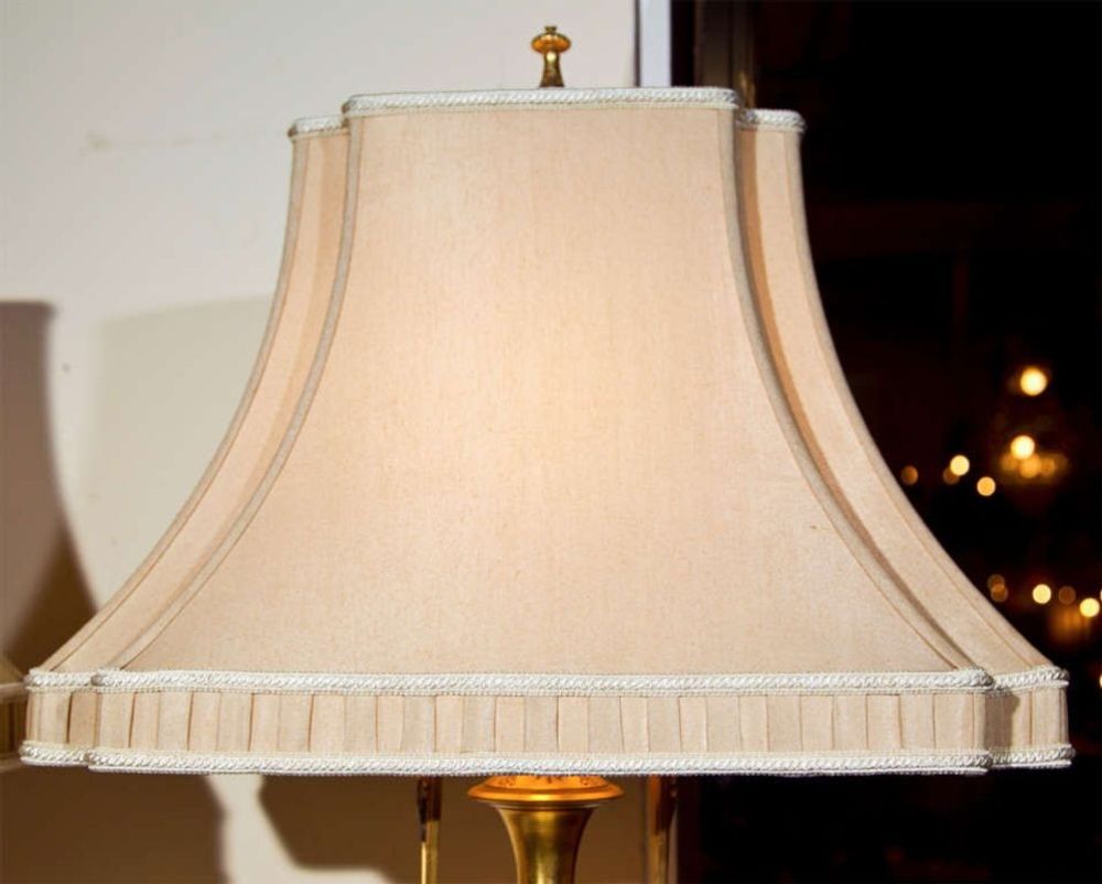 Pair of French Bronze Table Lamps Ebony Base Art Nouveau Style With Linen Shades
