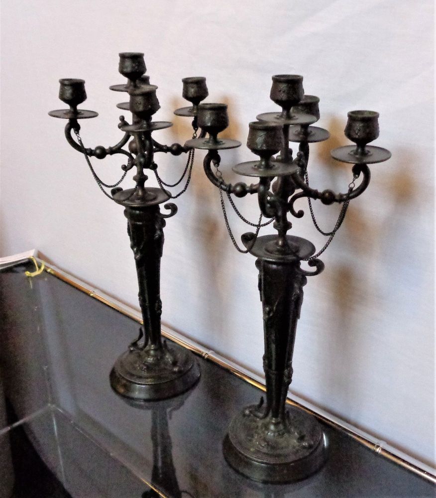 Pair of Empire 19th Century Bronze Candelabras Depicting Insects
