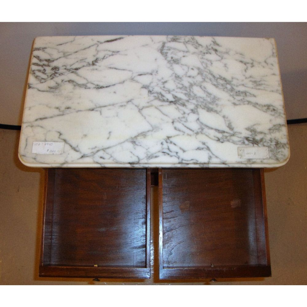 Diminutive Marble-Top Mahogany Stand, End Table in the Manner of Jansen