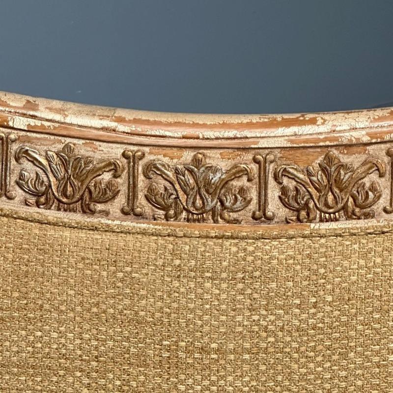 Gustavian, Italian Renaissance Style, Chair, Burlap, Distressed Paint, Giltwood