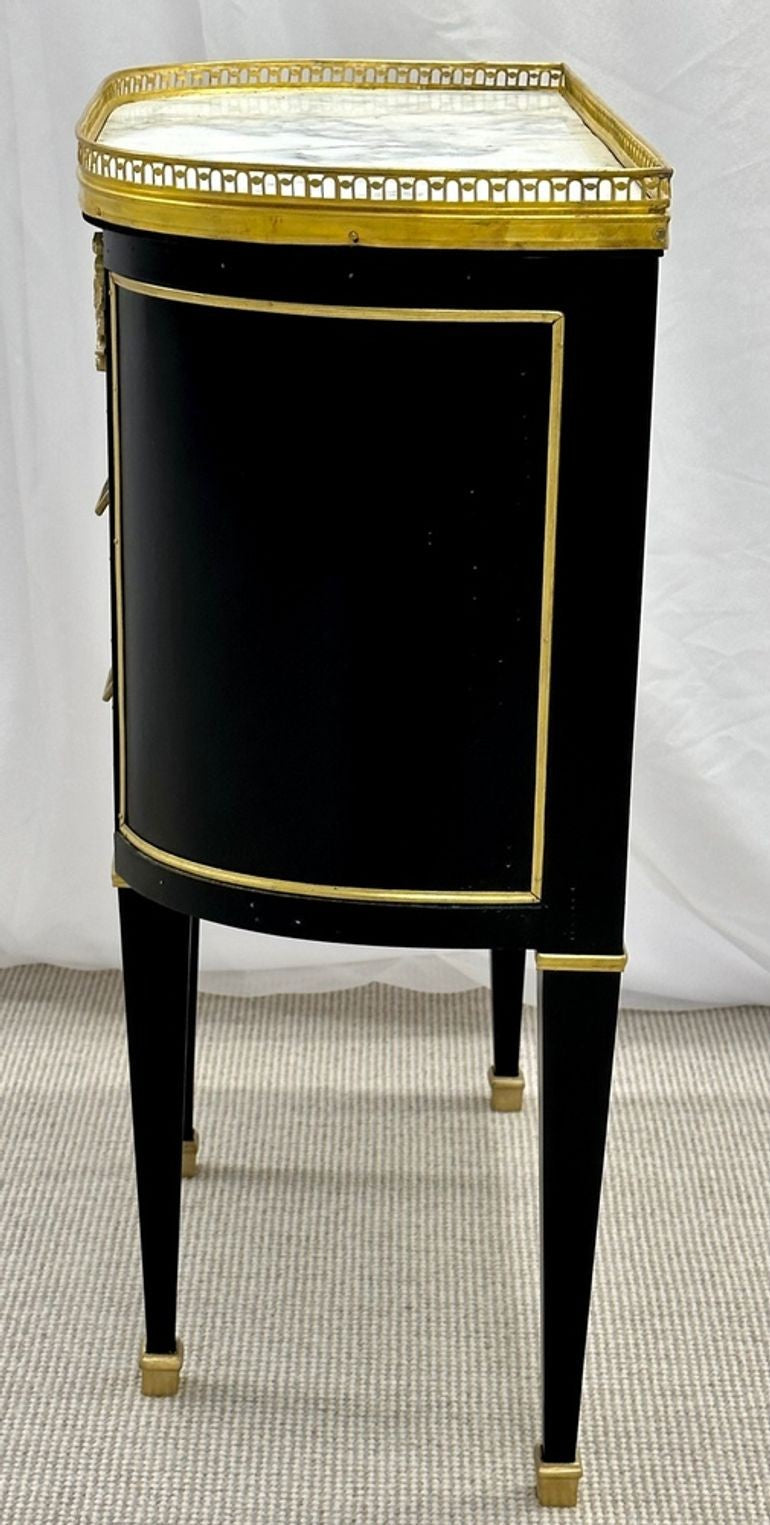 Single Ebony Demilune Marble Top Bronze Mounted End / Side Table