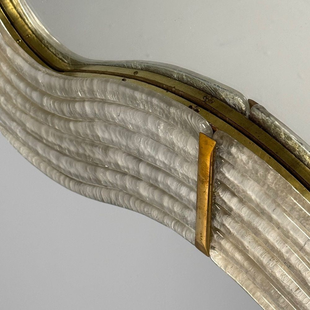 Modern Wavy Wall Mirror, Murano Glass, Silver Leaf, Brass, Italy, 21st C.