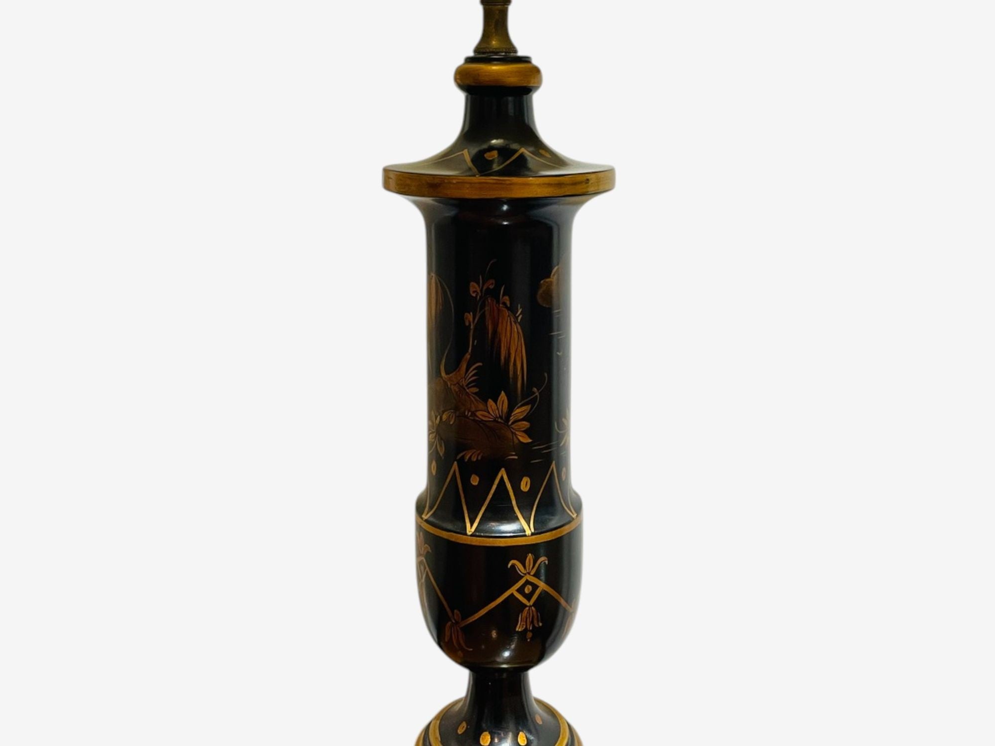Chinoiserie Style, Ebonized Wood, Gilt, Table Lamps, USA, 1960s