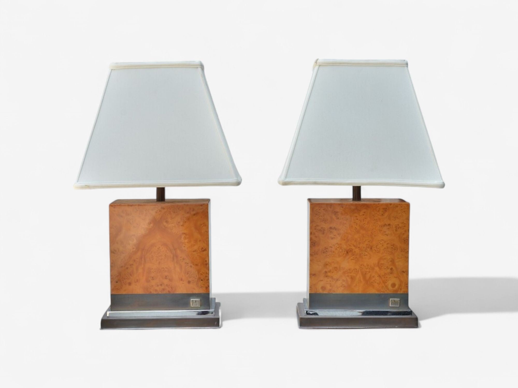 Jean Claude Mahey, Burl Wood, Chrome, Table Lamps, France, 1960s