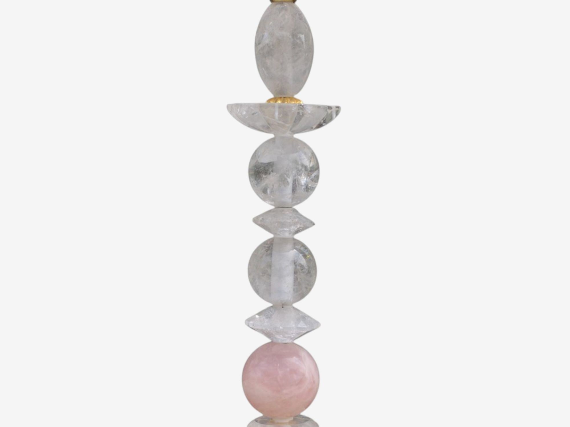 Art Deco Style, Pink Rock Crystal, Brass, Table Lamps, France, 1960s