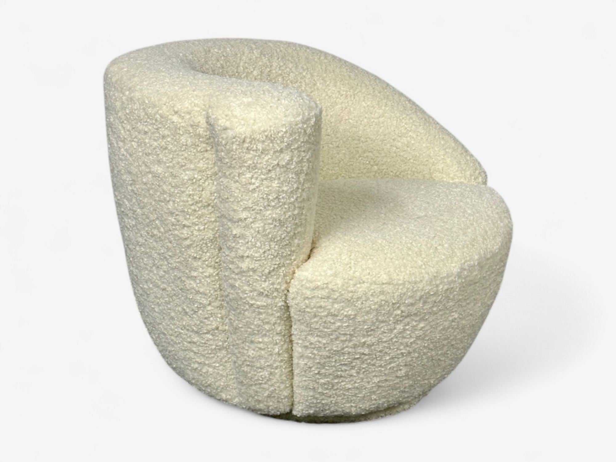 Vladimir Kagan Style, White Boucle, Nautilus Style Swivel Chairs, USA, 1970s