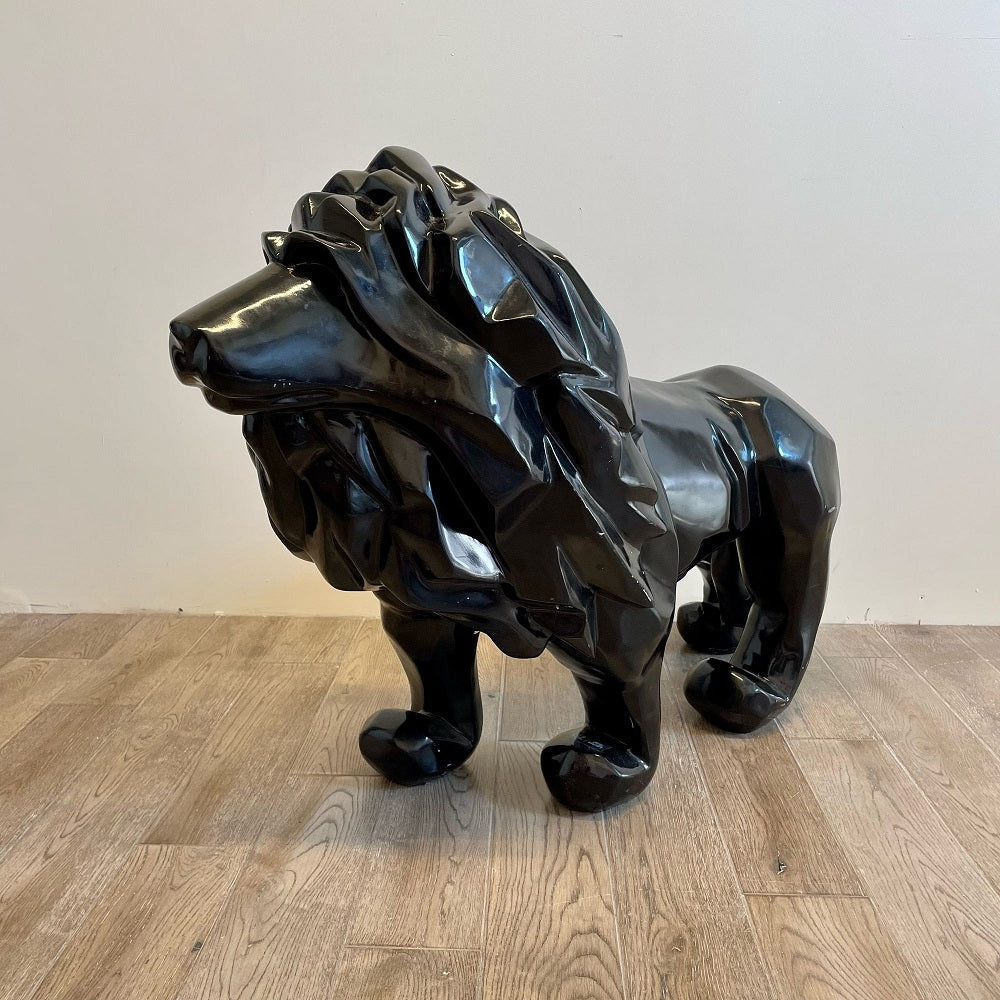 Contemporary Fiberglass Lion Sculpture, Ebony, Custom Quality