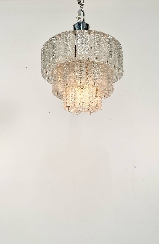 Small Austrian Mid-Century Modern Chandelier / Pendant by Kalmar, Three-Tier