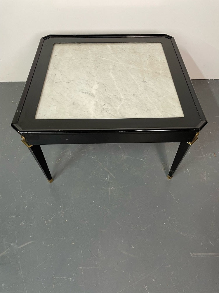 Maison Jansen Marble Top Ebony Coffee Cocktail Table. Hollywood Regency,