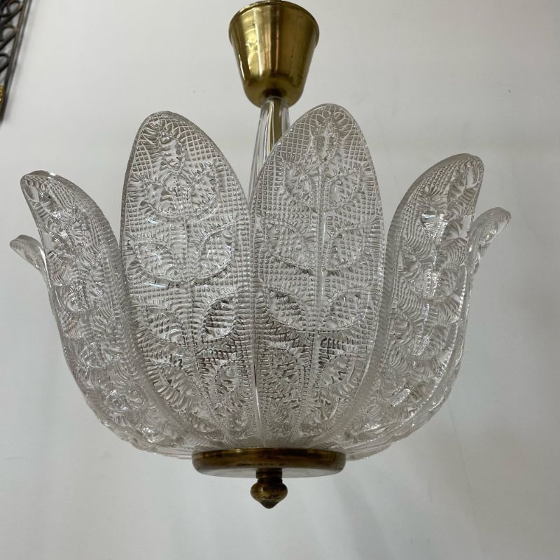 Swedish Mid-Century Modern Glass Flower Petal Chandelier by Carl Fagerlund 1940s