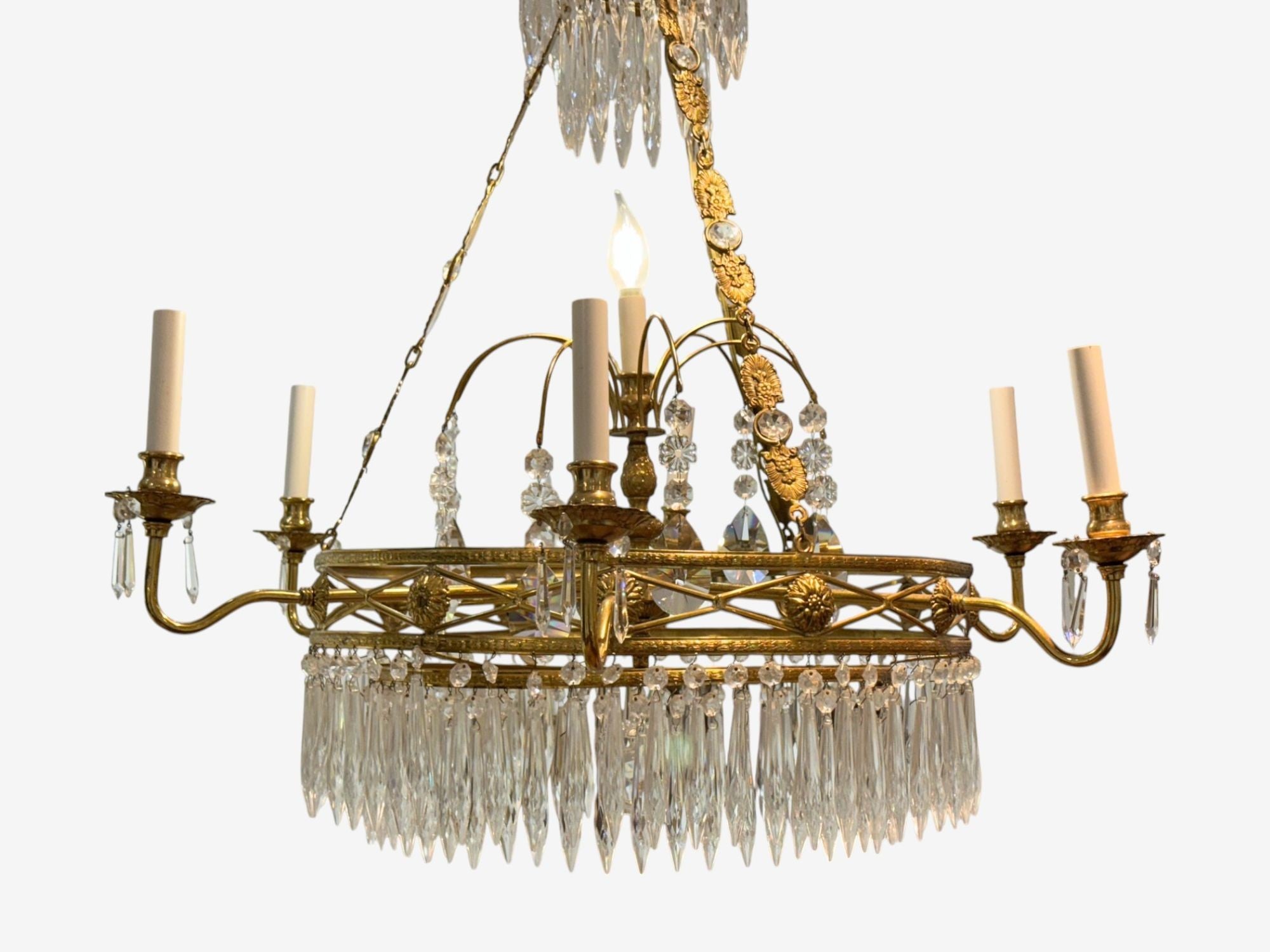 Russian Neoclassical, Bronze, Crystal, Chandelier, Italy, 1950s