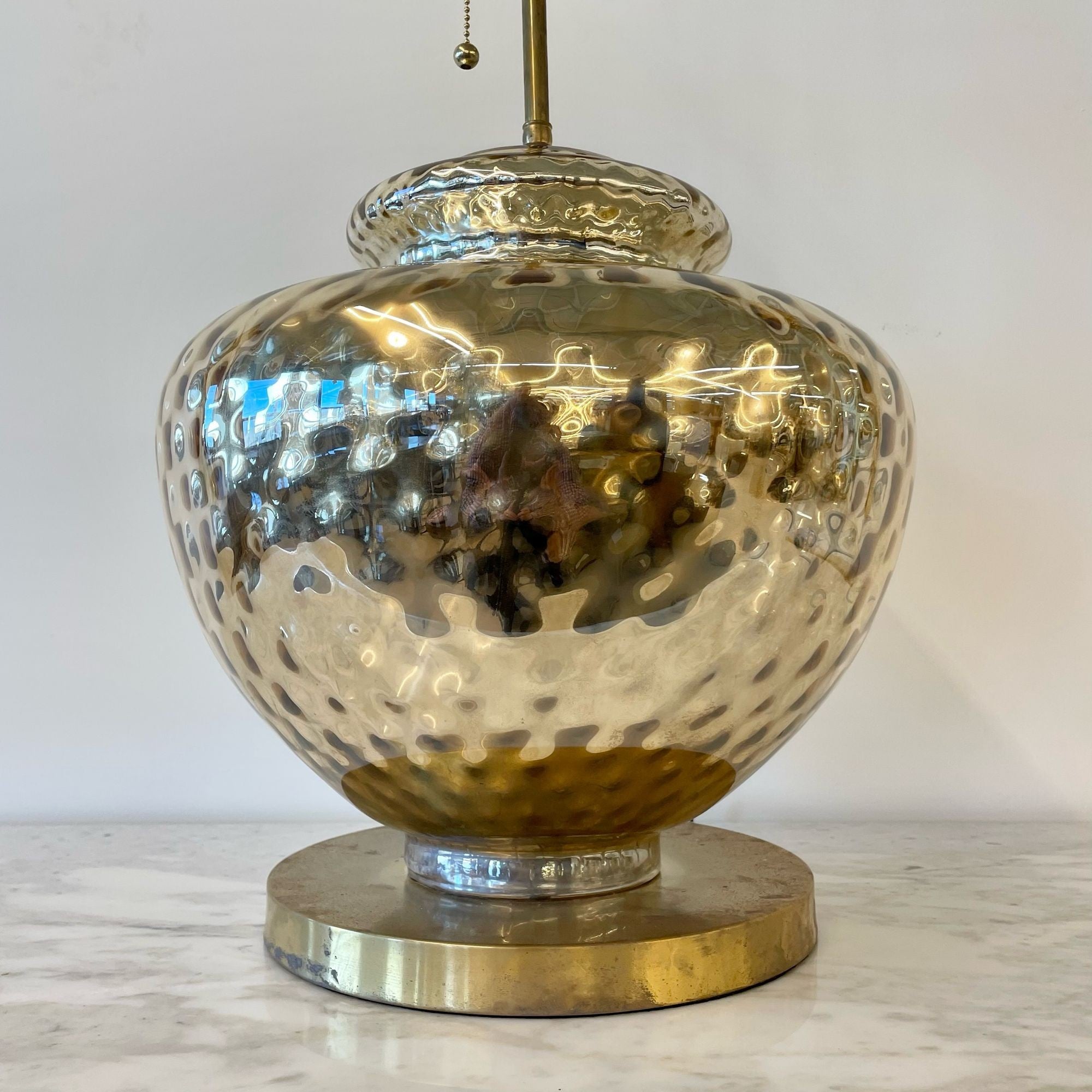 Single Large Mid-Century Modern Table Lamp, Mercury Glass, Brass, Jar, Urn Shape