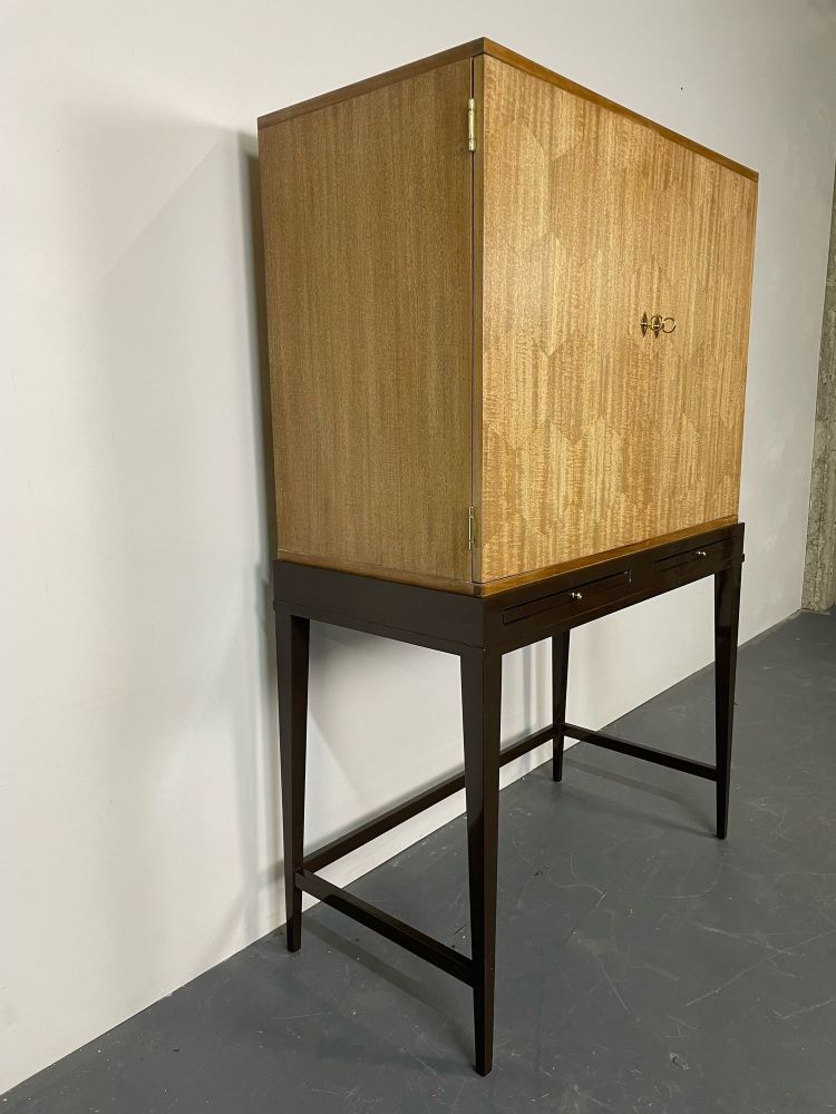 Mid-Century Modern Style Bar Cabinet on Stand, Lacquer, Metal, Brass