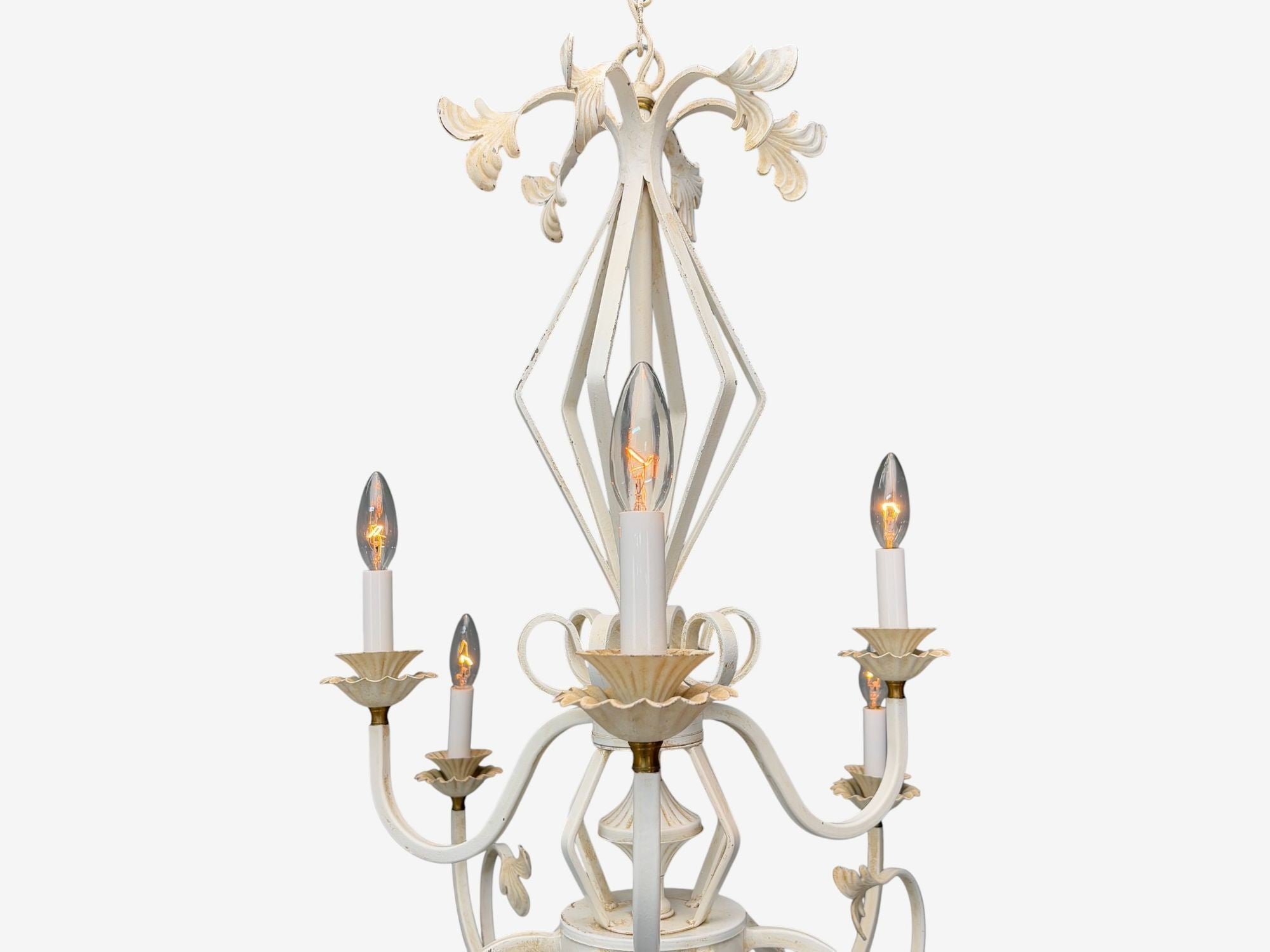 Mid Century Modern, White Painted Iron, Large Chandelier, USA, 1960s
