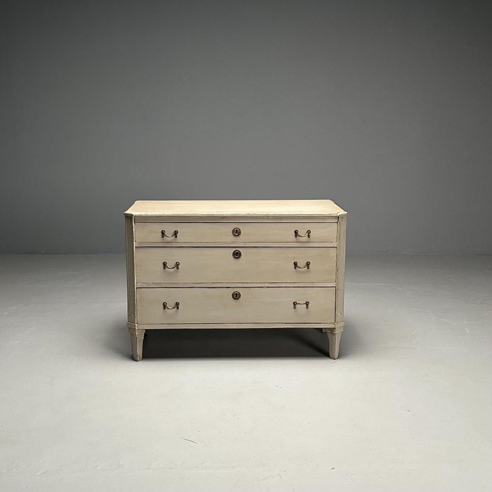 Gustavian, Swedish Commode, Gray Paint Distressed, Brass, Sweden, 1900s