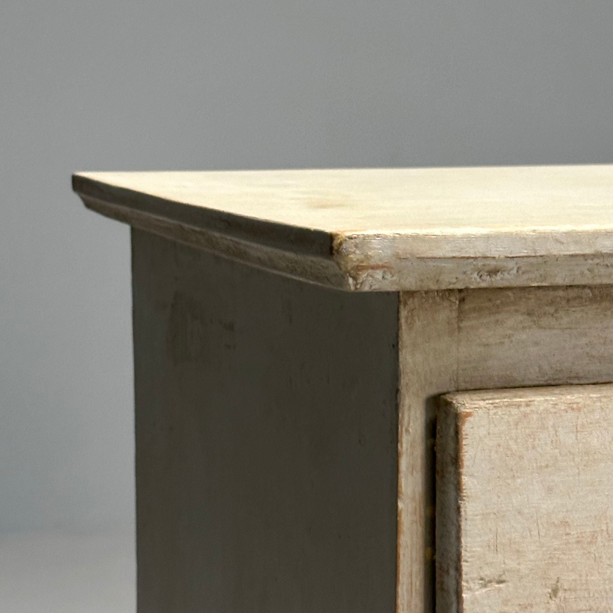 Gustavian, Swedish Commode, Grey Paint Distressed, Brass, Sweden, 1940s