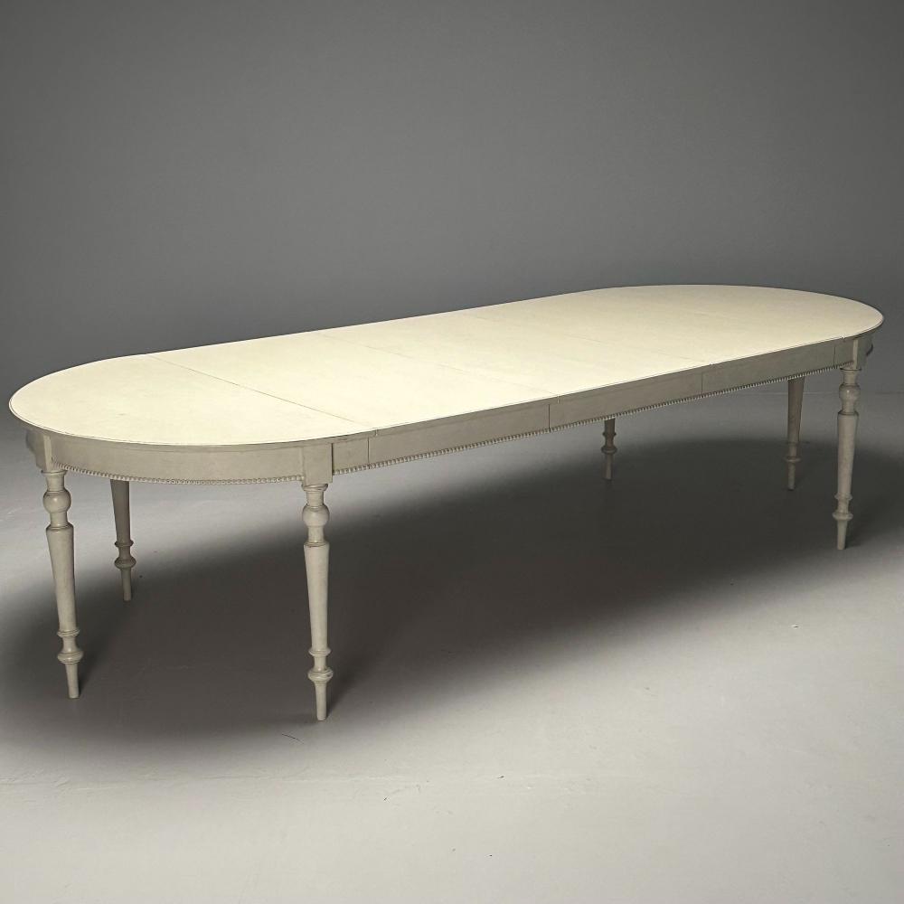 Gustavian, Large Swedish Dining Table, Gray Paint Distressed, Sweden, 1970s
