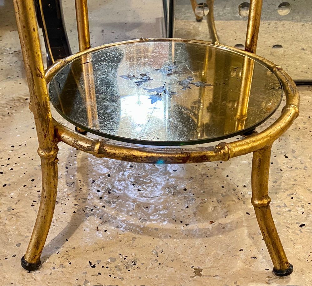 Hollywood Regency Style Faux Bamboo Églomisé Glass Three-Tier Ètagerè / Stand