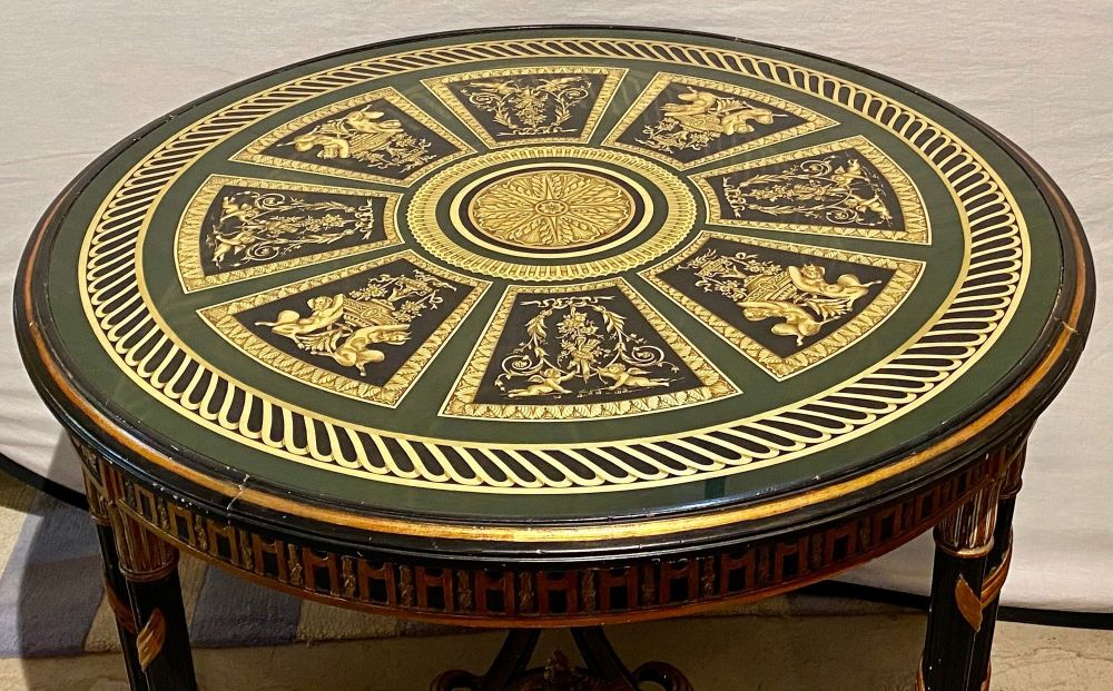 Hollywood Regency French Neoclassical Style Églomisé Center Table, End Table