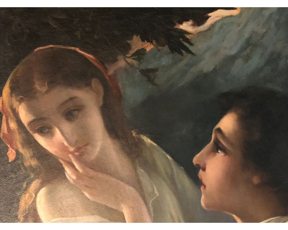 Monumental Oil on Canvas the Old Masters Style of a Maiden to Be Deflowered