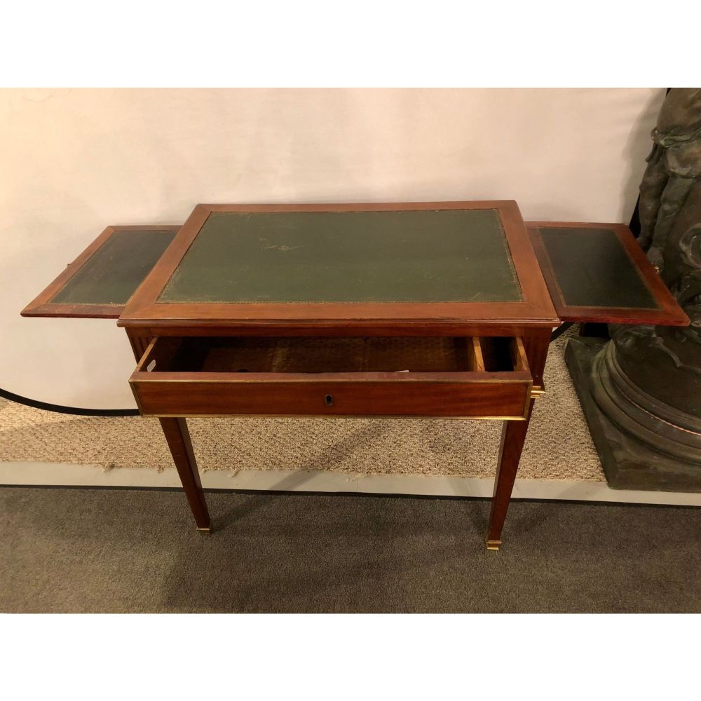 Diminutive Leather Top Desk with Pull-Out Sides and Bronze Mounts Stamped Jansen