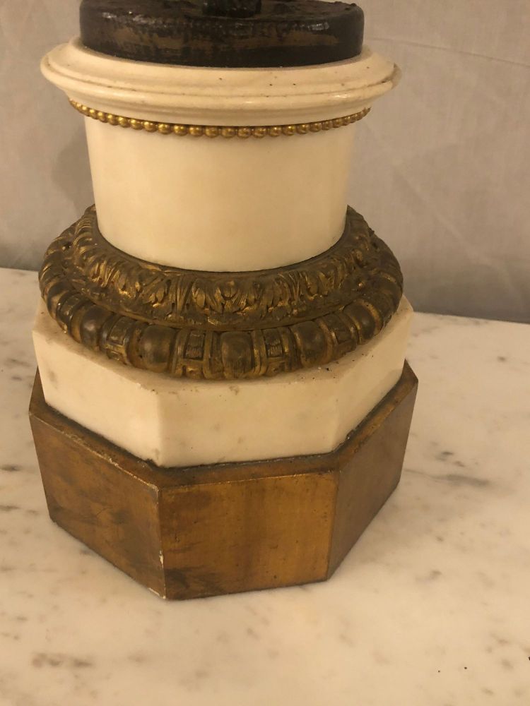 Pair of Neoclassical Style Bronze Six-Arm Figural Candelabra