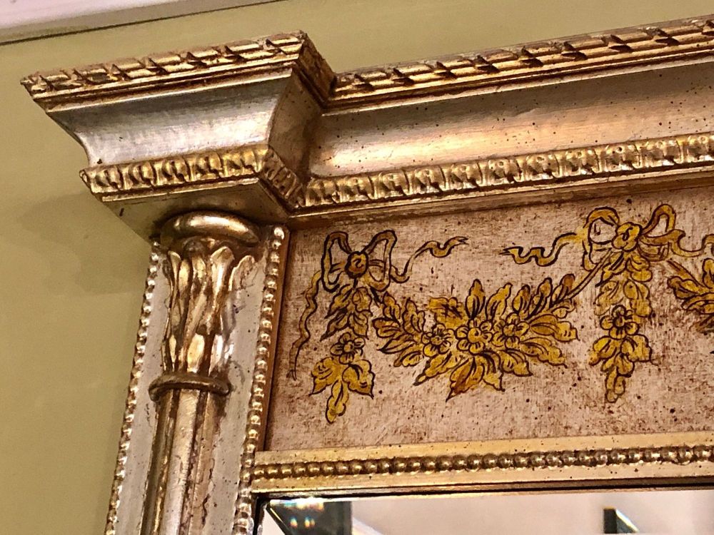 Italian Console Mirror Having Silver Leaf Eglomise Design by LaBarge