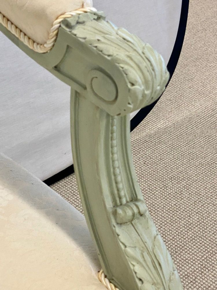 Pair of Louis XVI Style Throne or Arm Chairs, Paint Decorated Frames