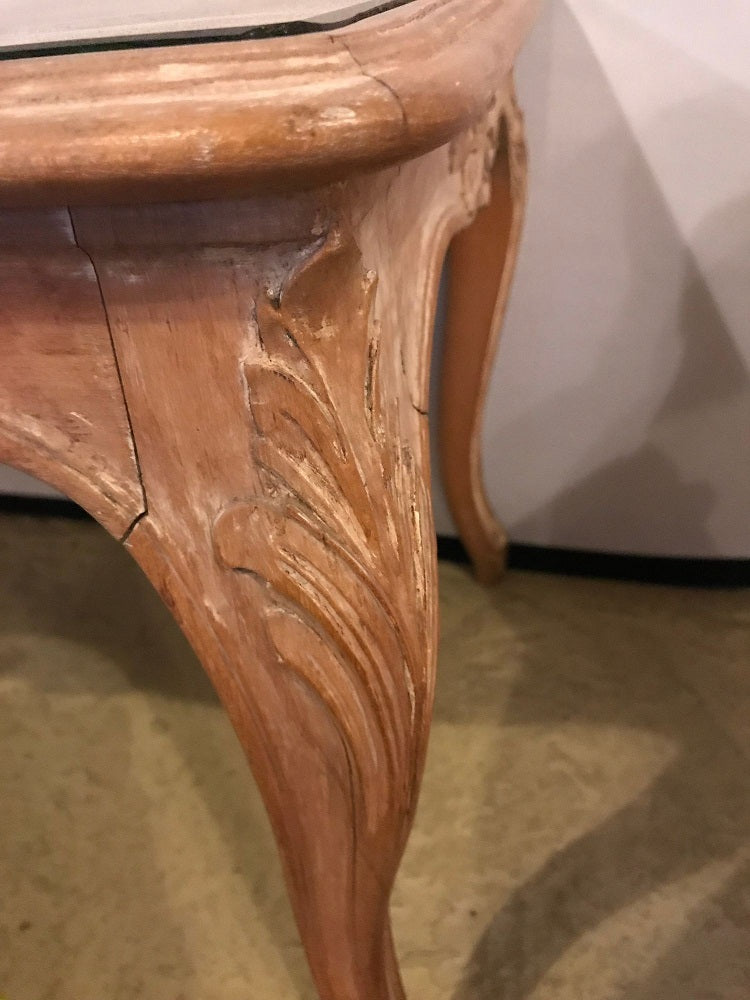 Louis XV Style White Washed Coffee Table with Decorated Glass Top