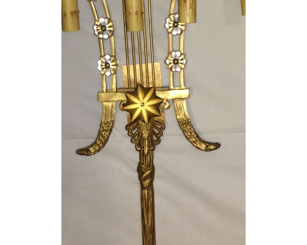 Louis XVI Style Harp / Lyre Back Bronze Wall Sconce. Set of Six