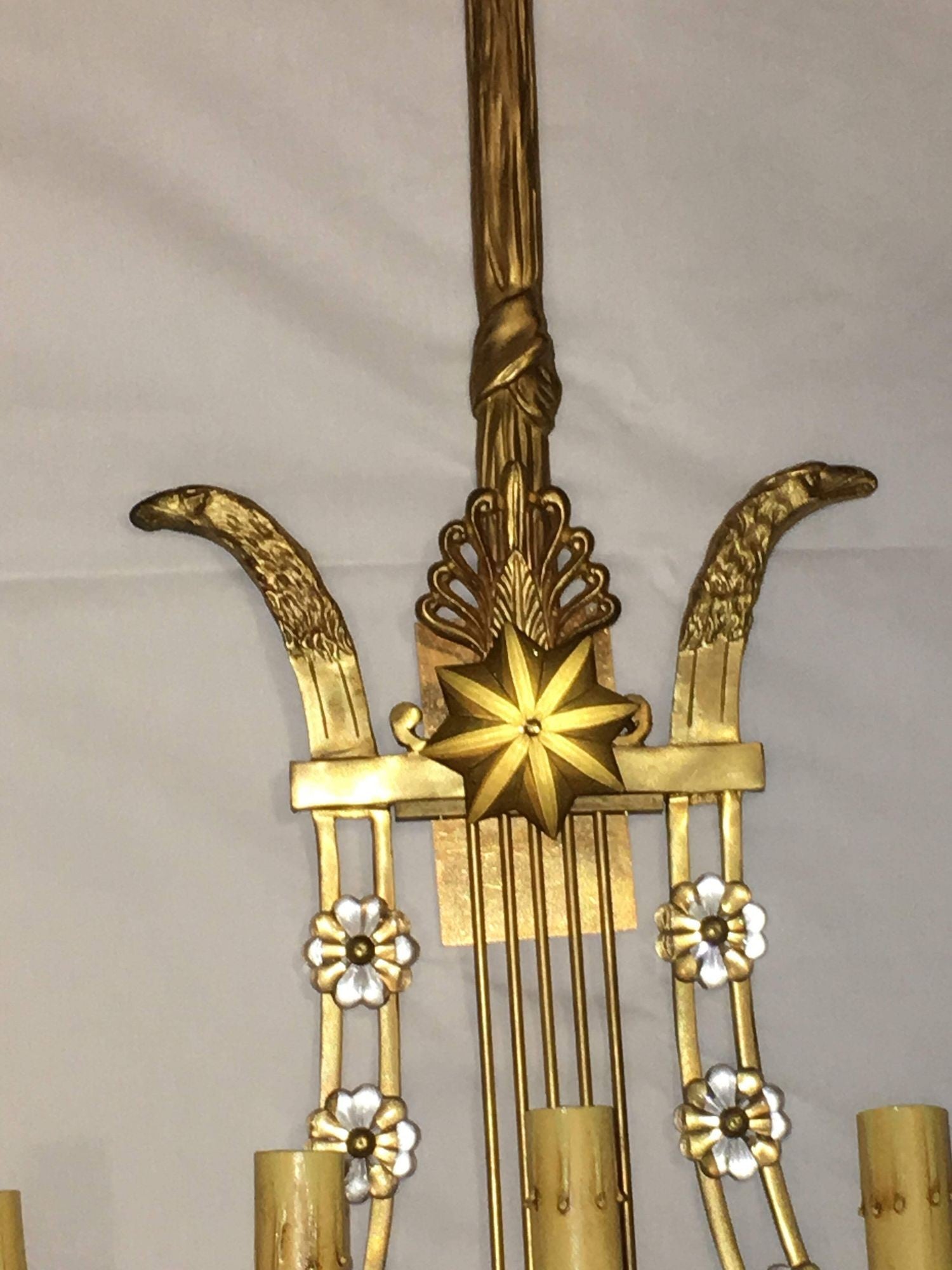 Louis XVI Style Harp / Lyre Back Bronze Wall Sconce. Set of Six