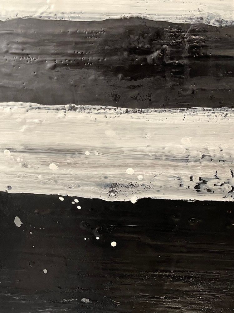 Lynn Basa Encaustic Black and White Stripe Panel "The Speckled", 2013