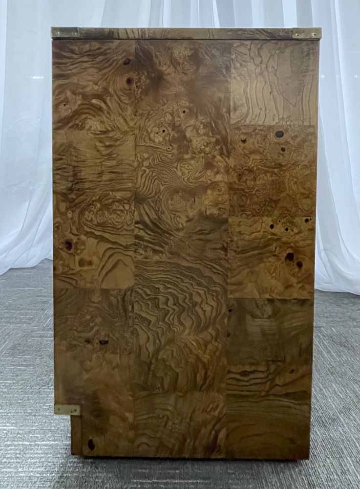 A Burlwood Campaign Chest, Nightstand or End Table.