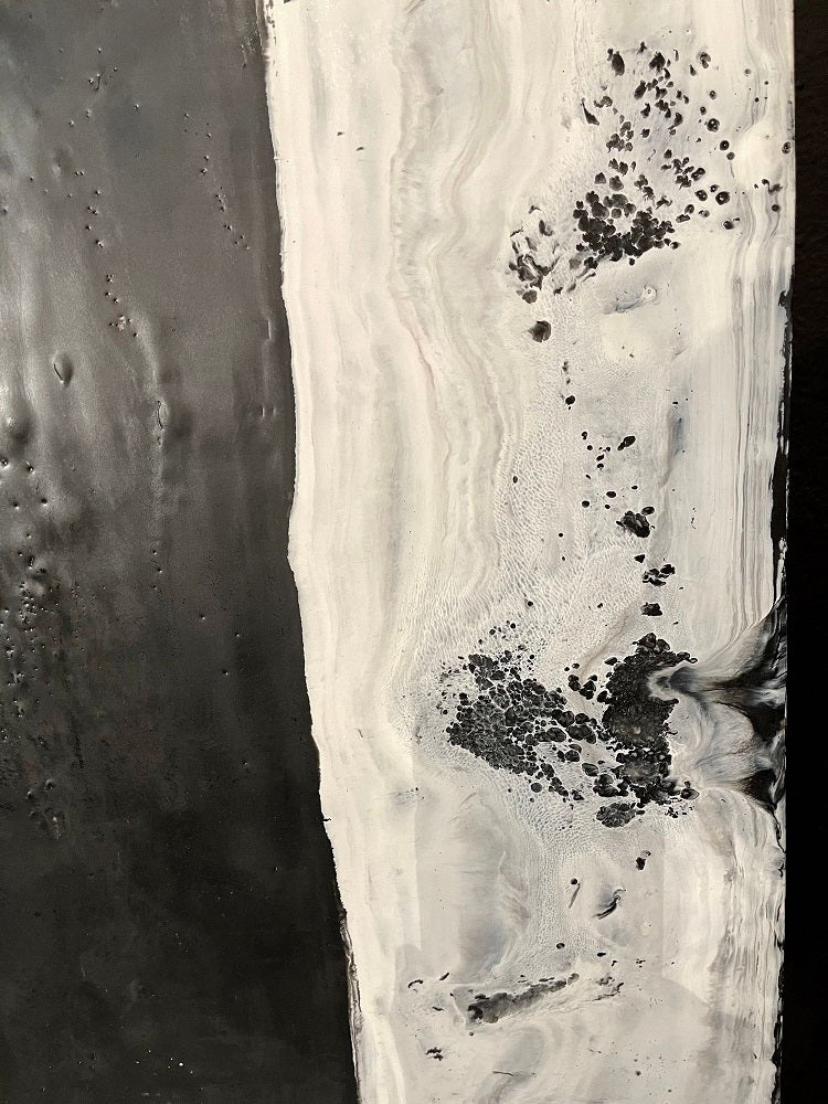 Lynn Basa Encaustic Black and White Stripe Panel "Camino", 2018
