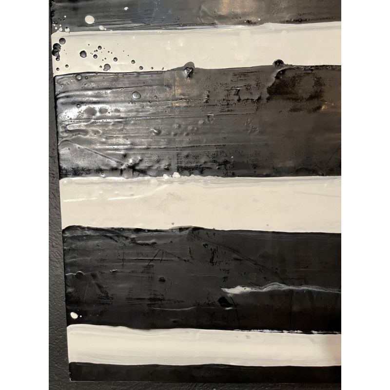 Lynn Basa Encaustic Black and White Stripe Panel "Doppleganger" 2013