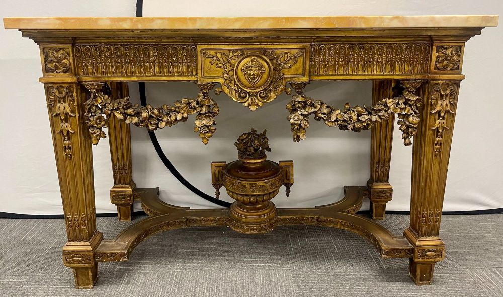 Louis XV Style Giltwood Marble-Top Console, Hall or Center Table