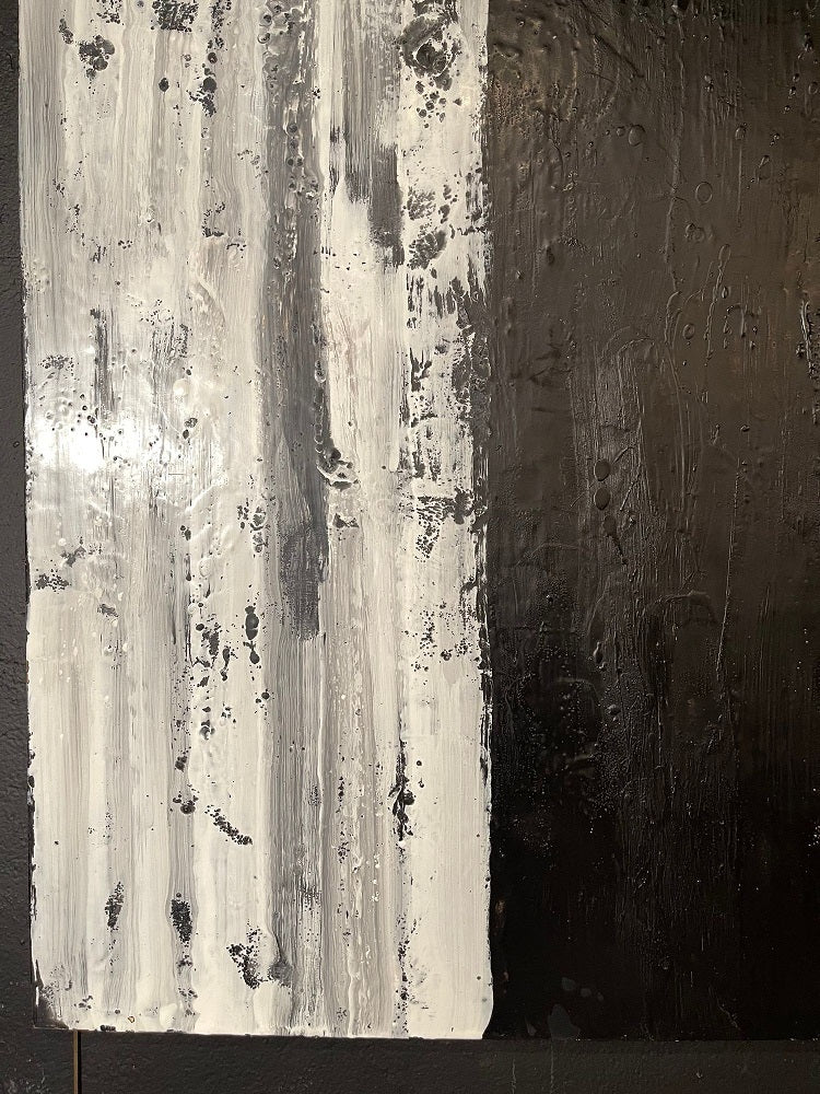 Lynn Basa Encaustic Black and White Stripe Panel "Three Ways of Looking Black"