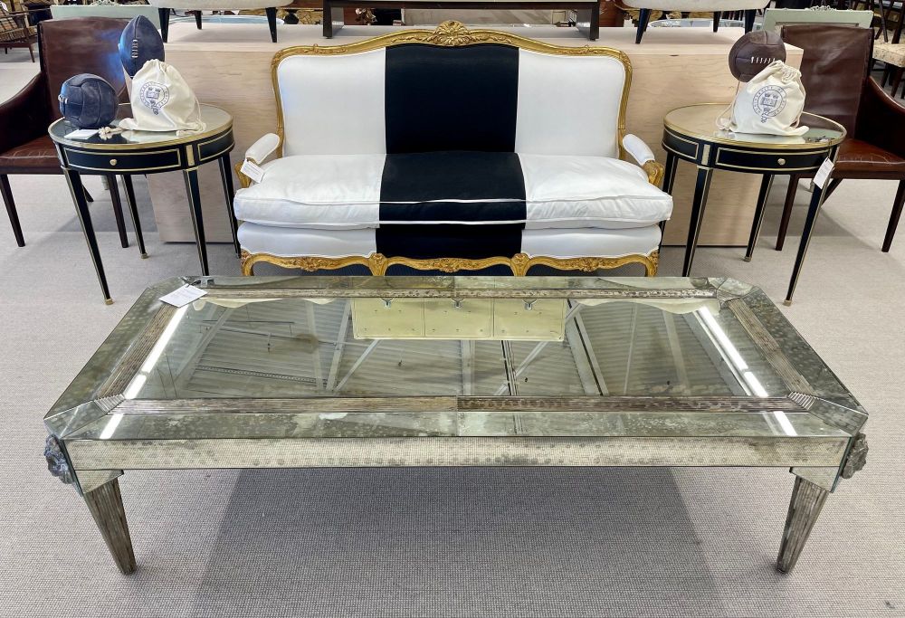 Versace Style Mirrored Cocktail, Low or Coffee Table, Etched Glass, Palatial,