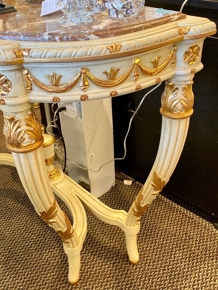 Demilune Console Or Serving Table French Maison Jansen Ribbon Form Marble top